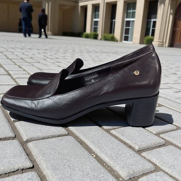 Etienne Aigner Status Dark Burgundy Leather Block Heel Loafers Size 7M Retro - Picture 1 of 10